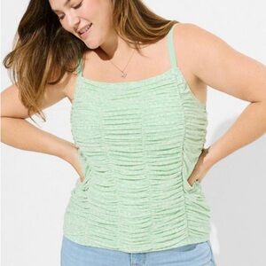 Torrid Stretch Mesh Cropped Shirred Cami minty Green Floral, size 2X